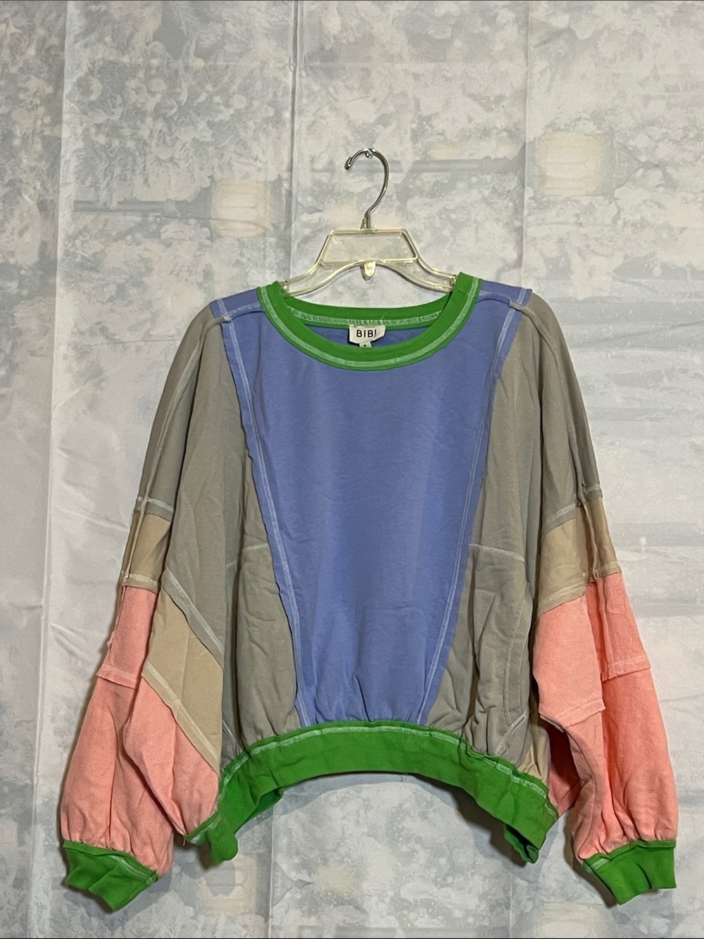 BIBI Colorblock Patchwork Dolman Batwing Sweatshirt Size S